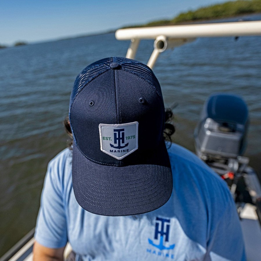 T-H Marine Navy And White Logo Patch Snapback Hats